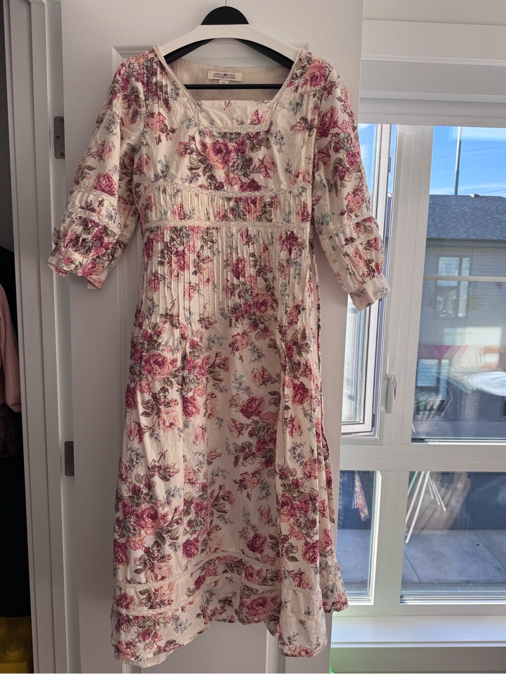 April Cornell Ivory and Rose Floral Midi Dress